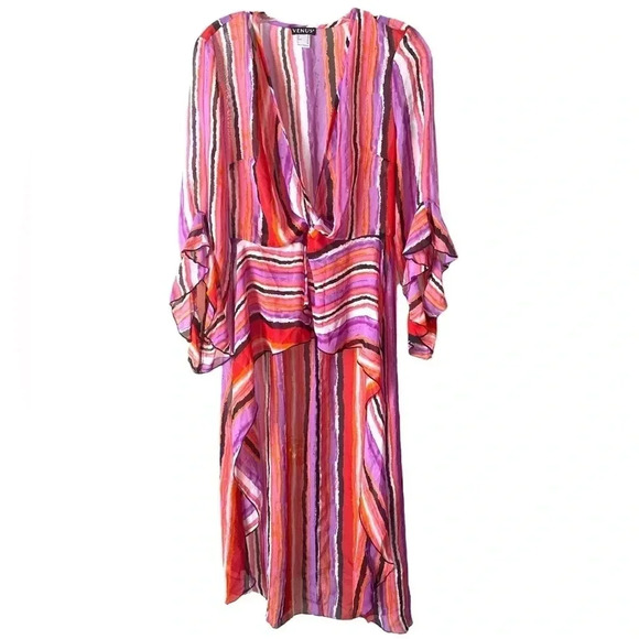 VENUS | Women’s Pink/Purple/White/Black Stripe Plunge Hi-Low Top Size 8 - Picture 5 of 10